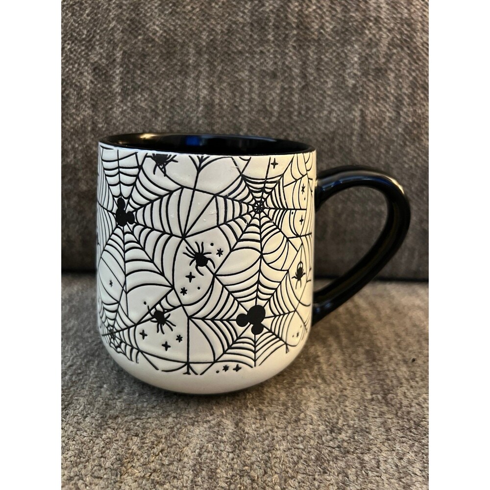 Disney Mickey Mouse Head Embossed Etched Spiderweb Halloween Coffee Mug